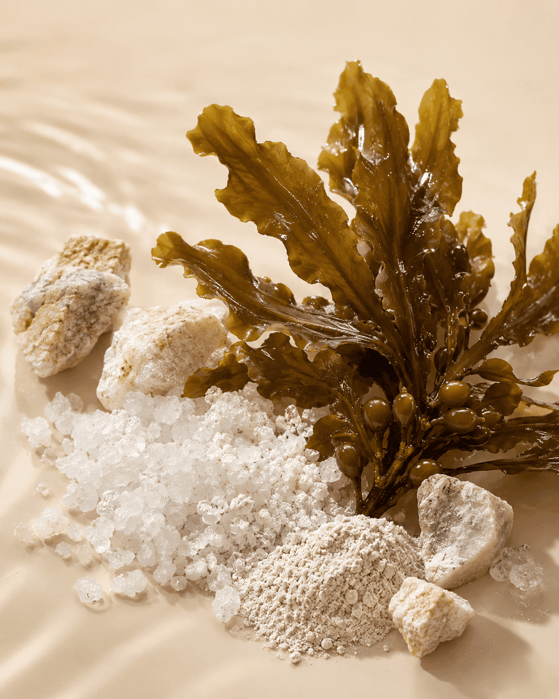 Biomineral + Sea Algae — key active in Veloura Purifying Clay Mask. Skin reads bright and alive, not flat or stripped.